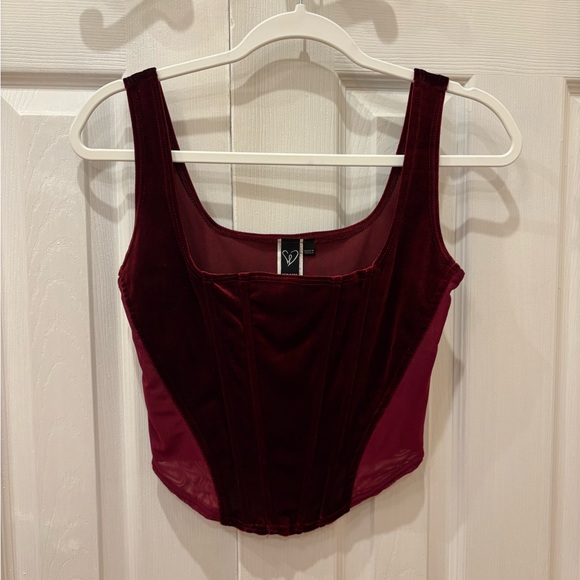 Windsor Deep Red/Burgundy Velvet Crop Top - Picture 1 of 7